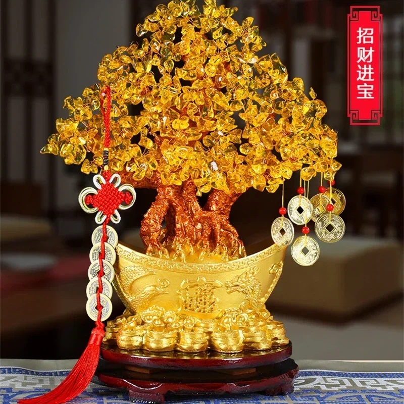 Yellow Lucky Trees Lemon Quartz Crystal Yuanbao Money Fortune Tree Wealth Luck Feng Shui Ornaments for Financial Prosperity