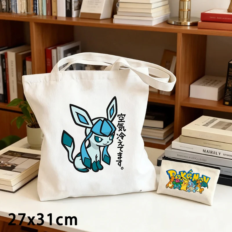 2PCS Pokemoned Canvas Bag and Coin Purse Set Cute Cartoon Anime Figure Shoulder Bags Men Women Trendy Cool Handbag Crossbody Bag view 4