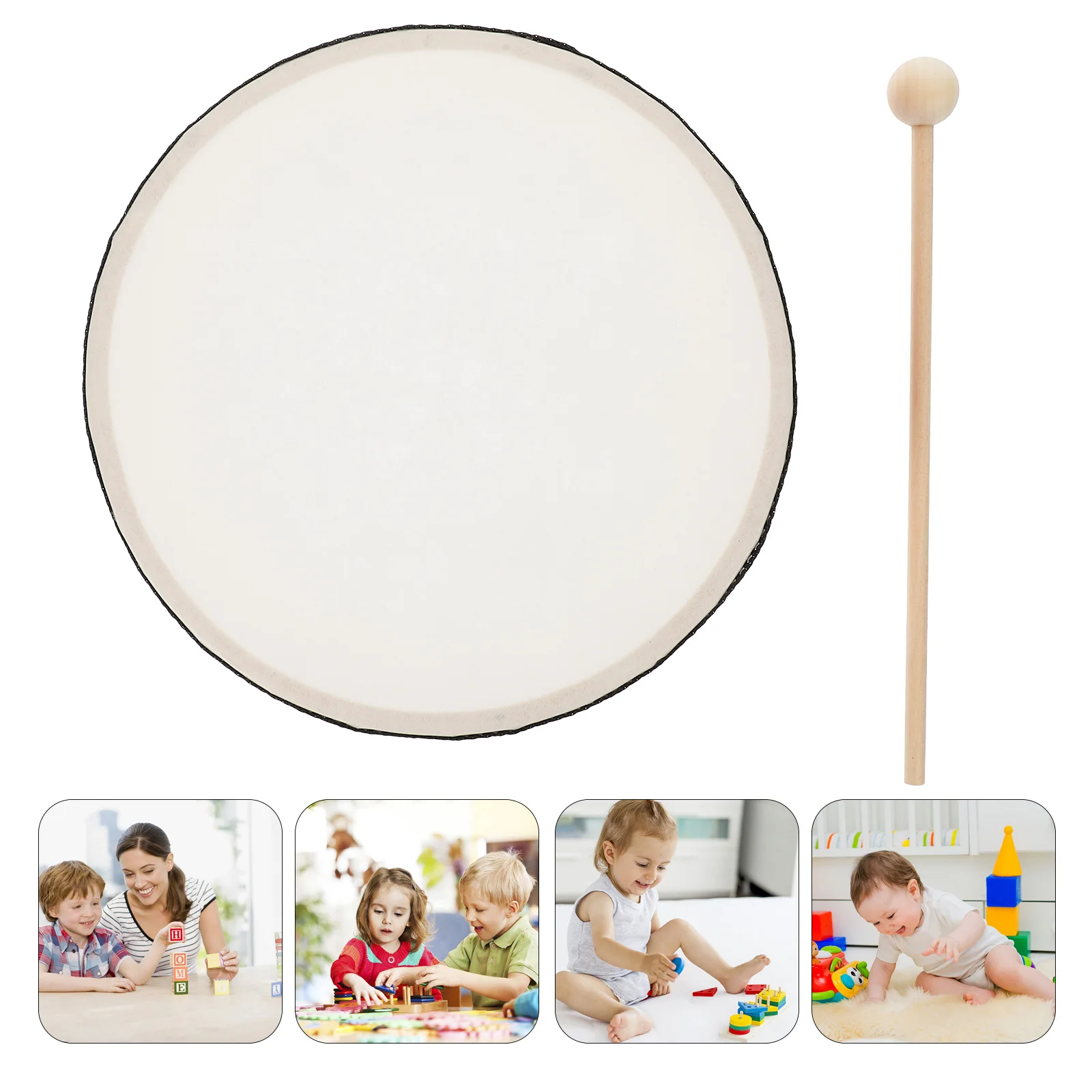 

1Set Wood Hand Drum Instrument Percussion Hand Drum Stick Included Music Performance Kindergarten Preschool Musical
