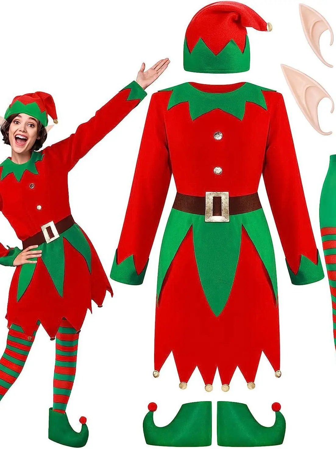 

Adult Christmas Clothing, Children's Elf Clothing Set, Red And Green Color Cosplay Performance Clothing