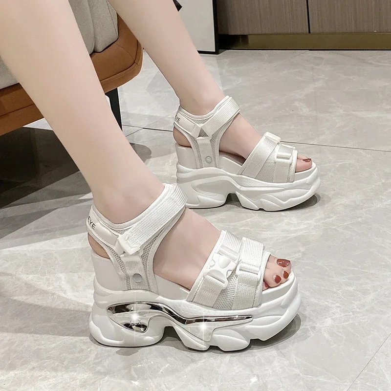 Fashion Summer Women Sandals Peep-toe Wedge Platform Sneakers Woman 10CM Heels Thick Bottom Sandal New Casual Beach Flip Flops