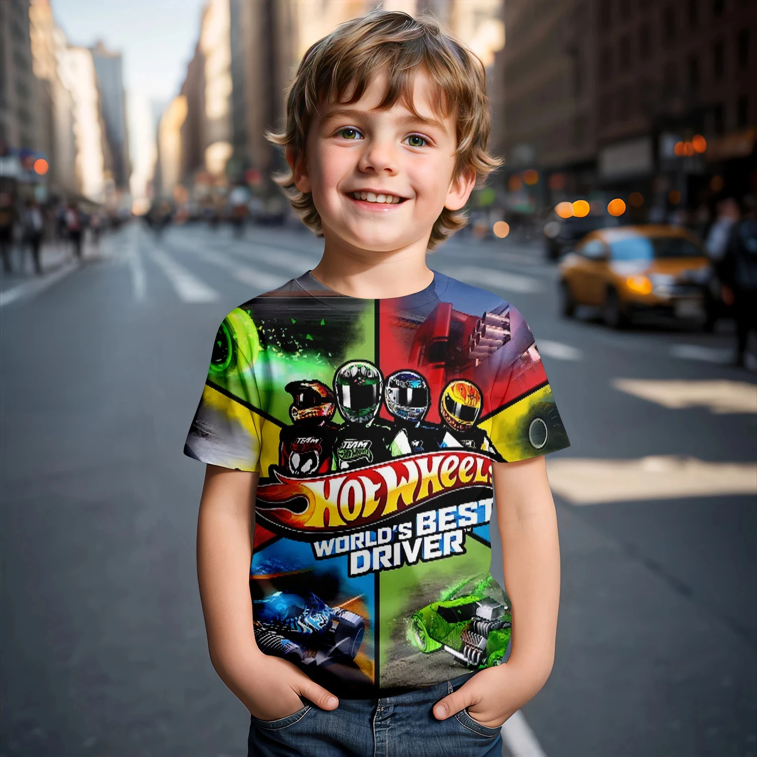 2024 Summer 4-14 Years Children's Kids Cool Boy Cute Girls Lightweight and Breathable Hot Wheels Graphic Print T-Shirt Tops