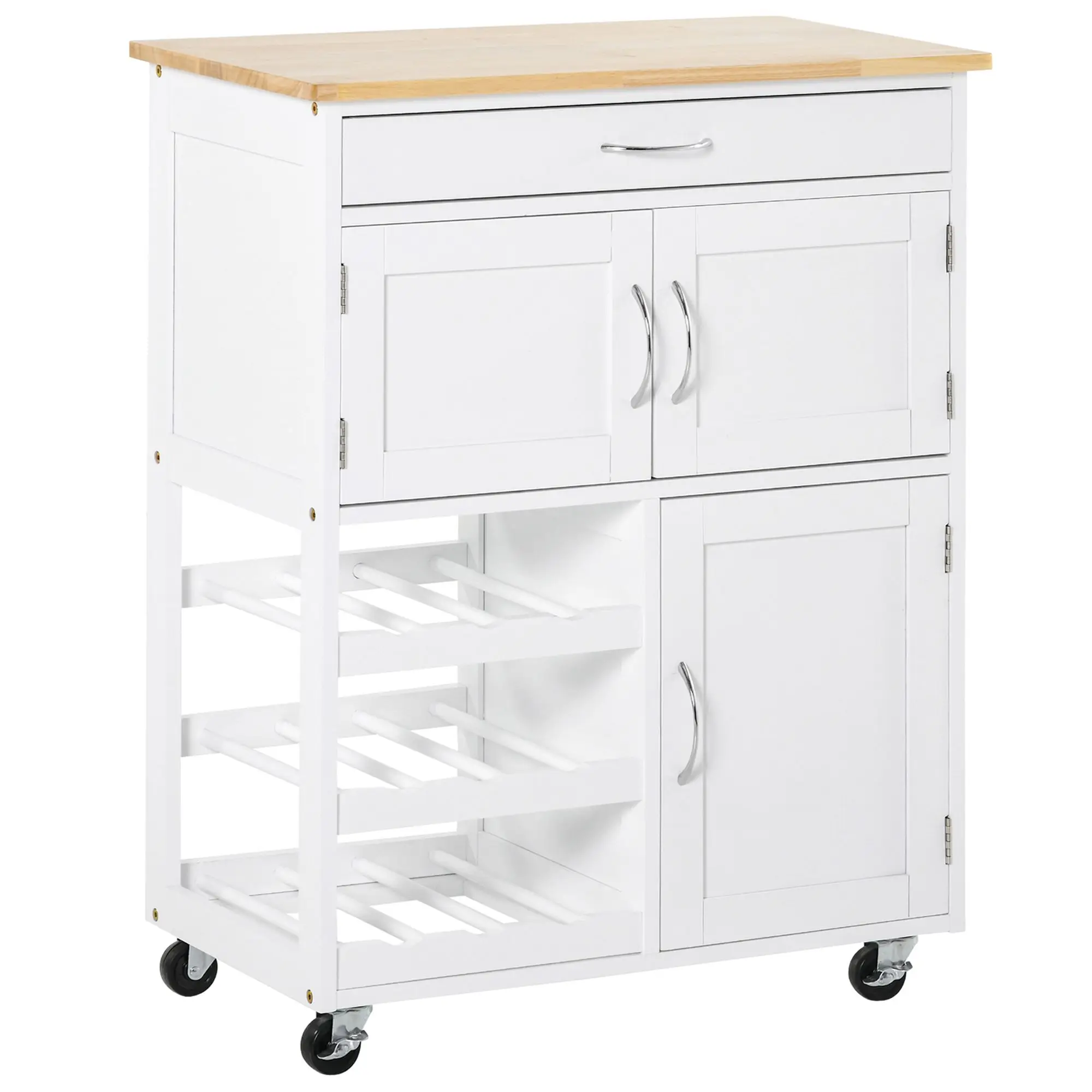 HOMCOM kitchen cart with wheels with drawer 2 cabinets 3 shelves 67x37x87 cm