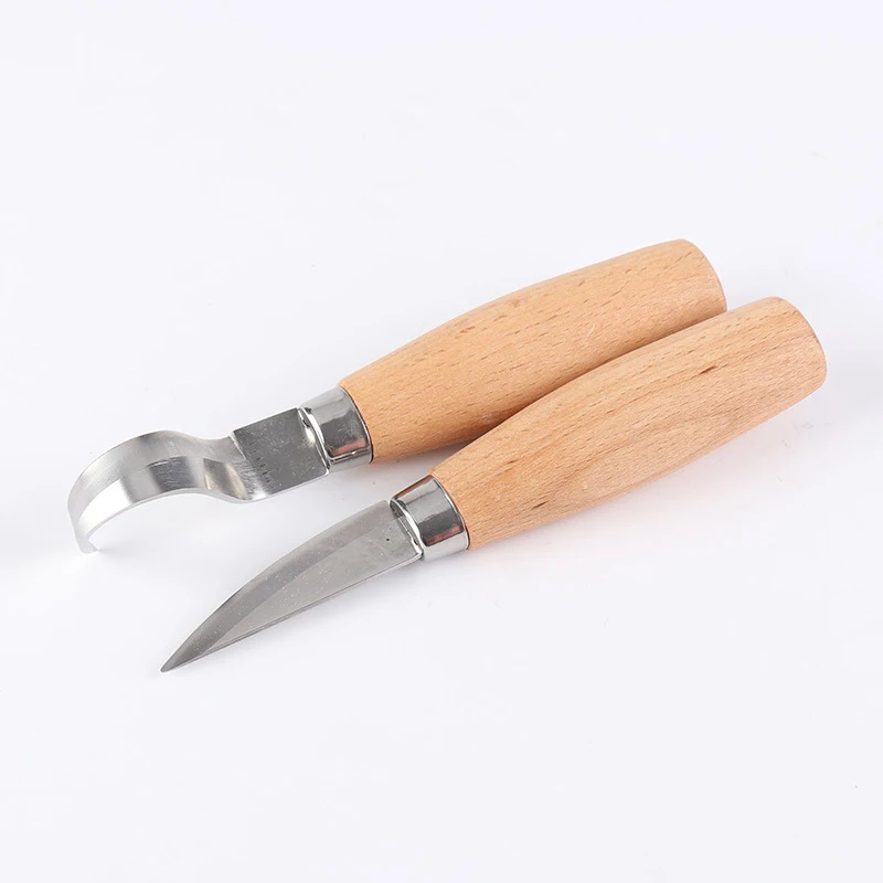 2 قطعة نحت الخشب هوك السكاكين مجموعة للمبتدئين المهنية خشب الزان مقبض تقشير نحت الأزاميل أدوات مطبخ