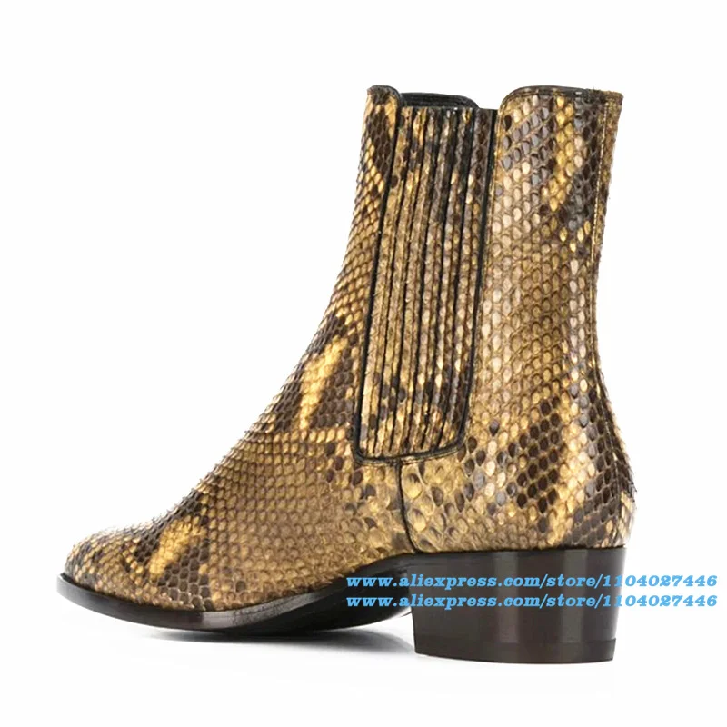 

Serpentine Leather Chelsea Boots High-Top Elastic Band Men Booties Trendy Luxury Handmade Height Increased Breathable Men Boots