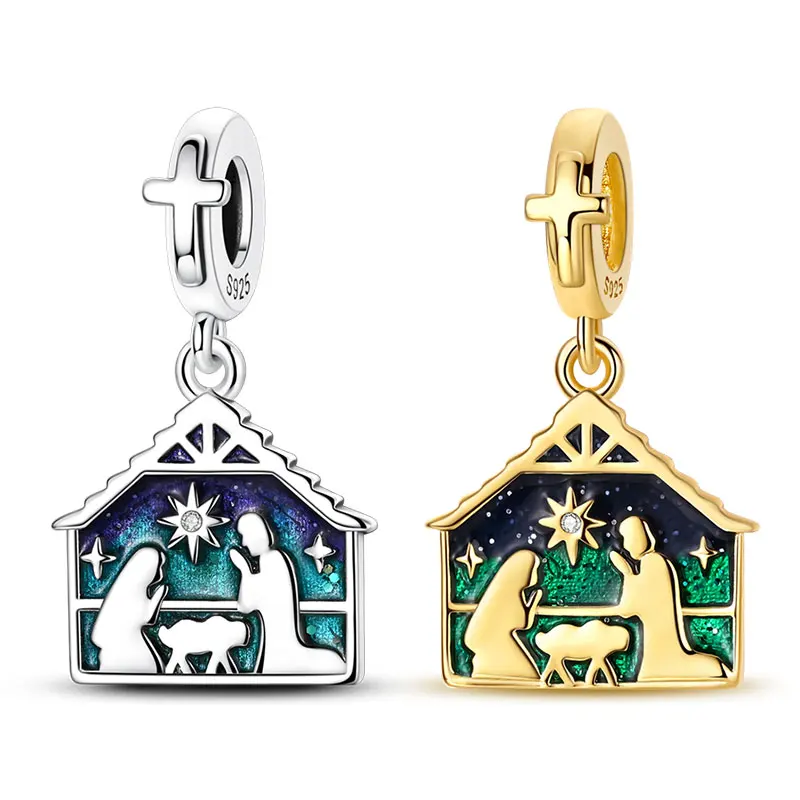 Two-Tone Version For Jesus' Birthday 925 Silver Charms Fine Beads Fit Original Women 3mm Bracelet DIY Fine Jewelry Gift Hot Sale