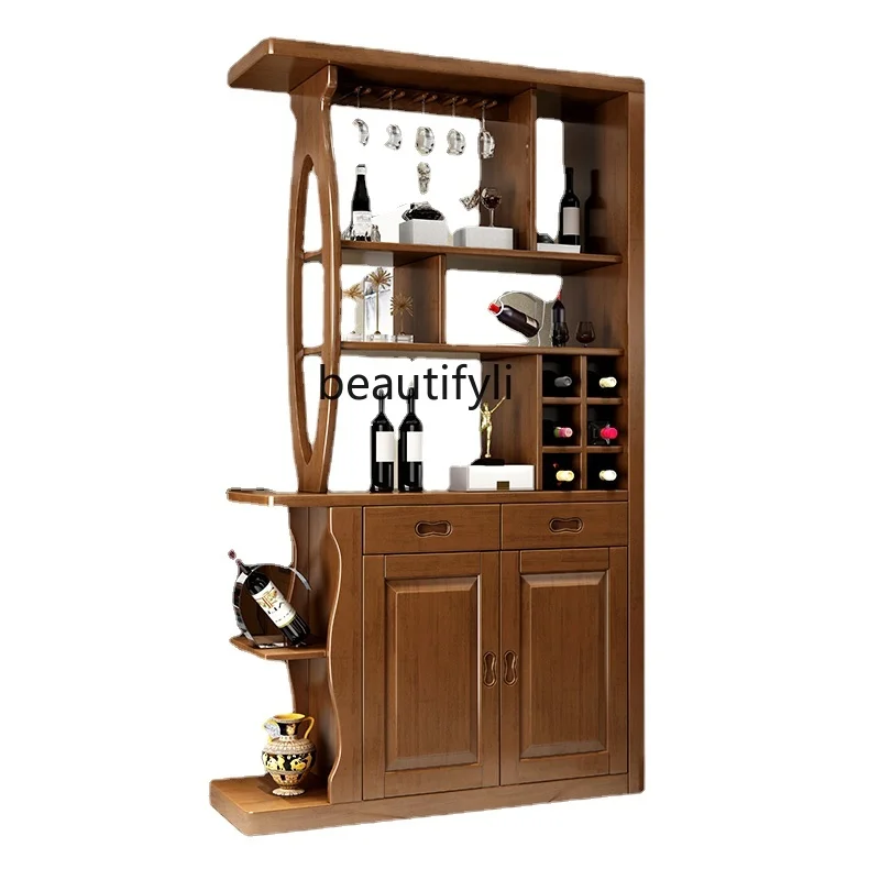 

Solid Wood Living Room Hallway Small Apartment Solid Wood Wine Cabinet Double-Sided Modern Shoe Cabinet