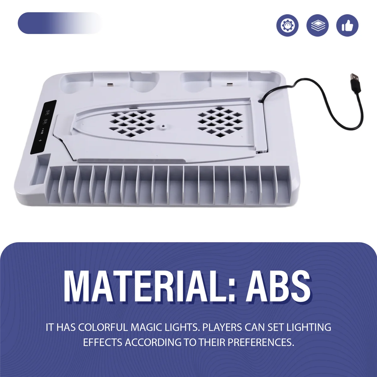 A002 RGB Cooling Base Gamepad Charging Stand for Console Holder Headset Hook Game CD Storage Rack for Disc & Digital