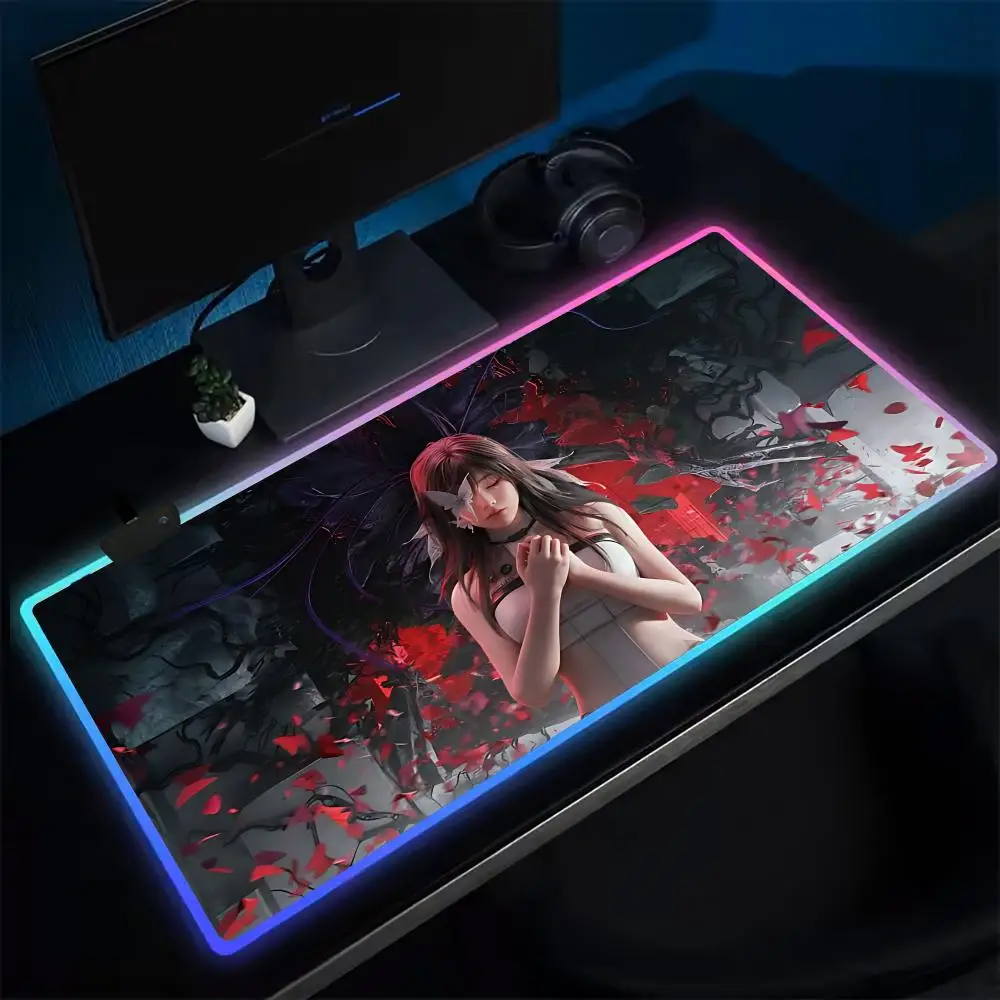 O-Once H-Human Gamer Mouse Pad Anime Gaming Mouse Pad LED Table Pads Backlit Rubber Desktop XXL Mousepad RGB Desk Mats