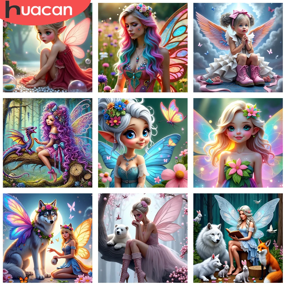 HUACAN Diamant-Mosaik, Mädchen-Porträt, komplett, rund, Diamant-Malerei-Set, Schmetterling, komplettes Kit, Zuhause, Wohnzimmer, Kunsthandwerk