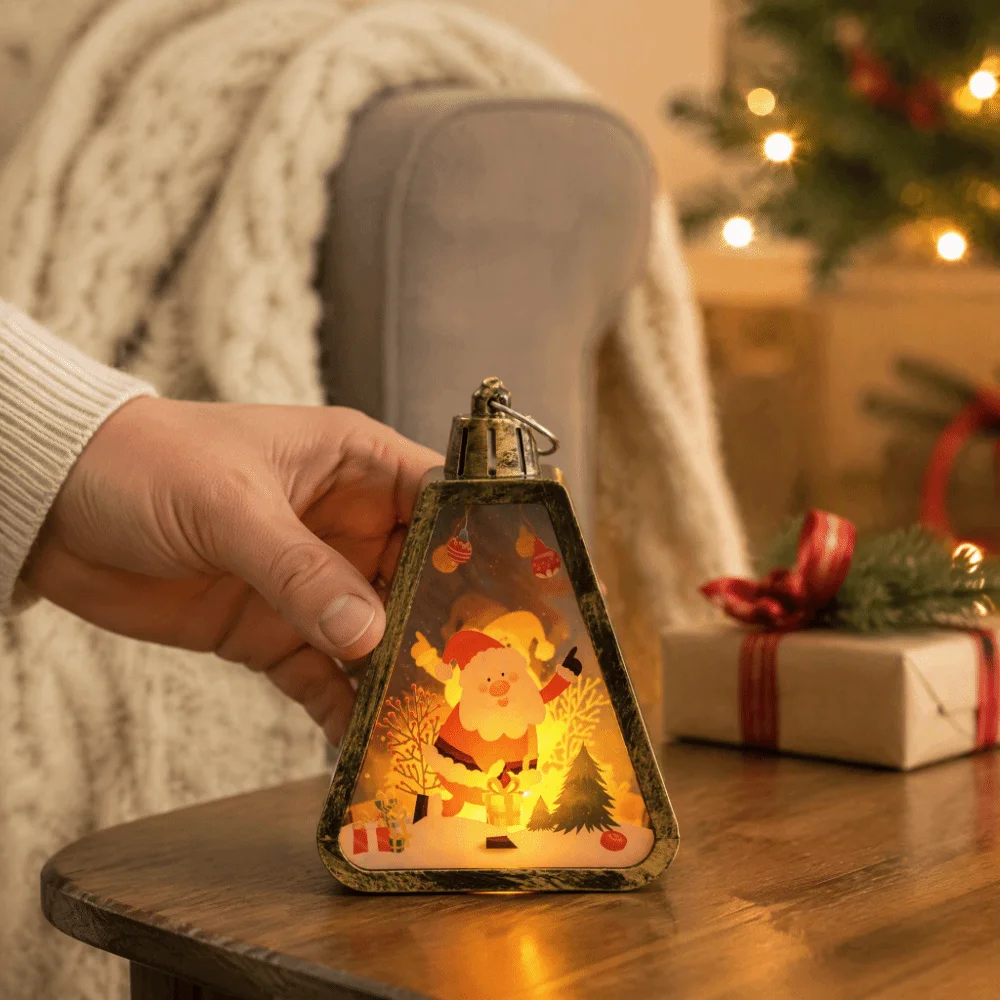 Vintage Style Christmas Lantern Decor Soft Glowing Retro Design Desktop Night Lamp Light Up Delicate Craftsmanship