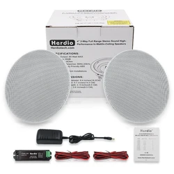 Herdio 2PCS 4'' 160W Way Flush Mount Amplifier Bluetooth Ceiling Speakers Great For Humid Indoor Outdoor Placement Bath Kitchen