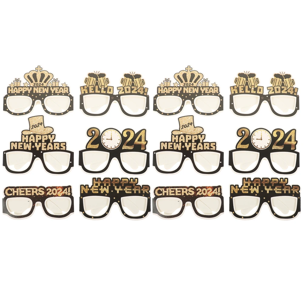 

12Pcs New Year Glasses Paper Frames 2024 Party Eyeglasses Photo Props Festival Accessories 2024 New Year Glasses