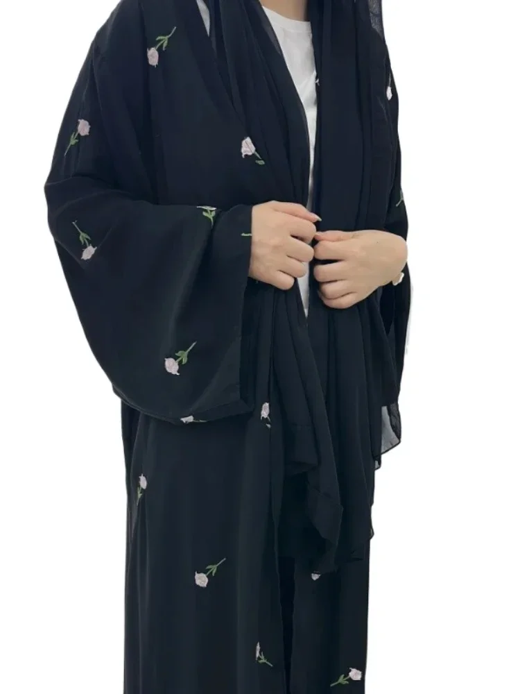 2025 New Black Embroideried Kimono Cardigan Abaya Dubai Luxury Muslim Kaftan Abayas For Women Turkish Islamic Clothing Outfit