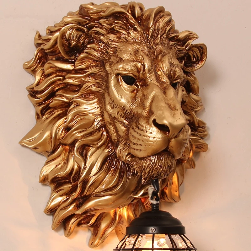 Vintage Luxury Lion Wall Lamp Modern Home Decor Kitchen Wall Light Corridor Stair Light Bedroom Indoor Lighting Wall Sconce Lamp