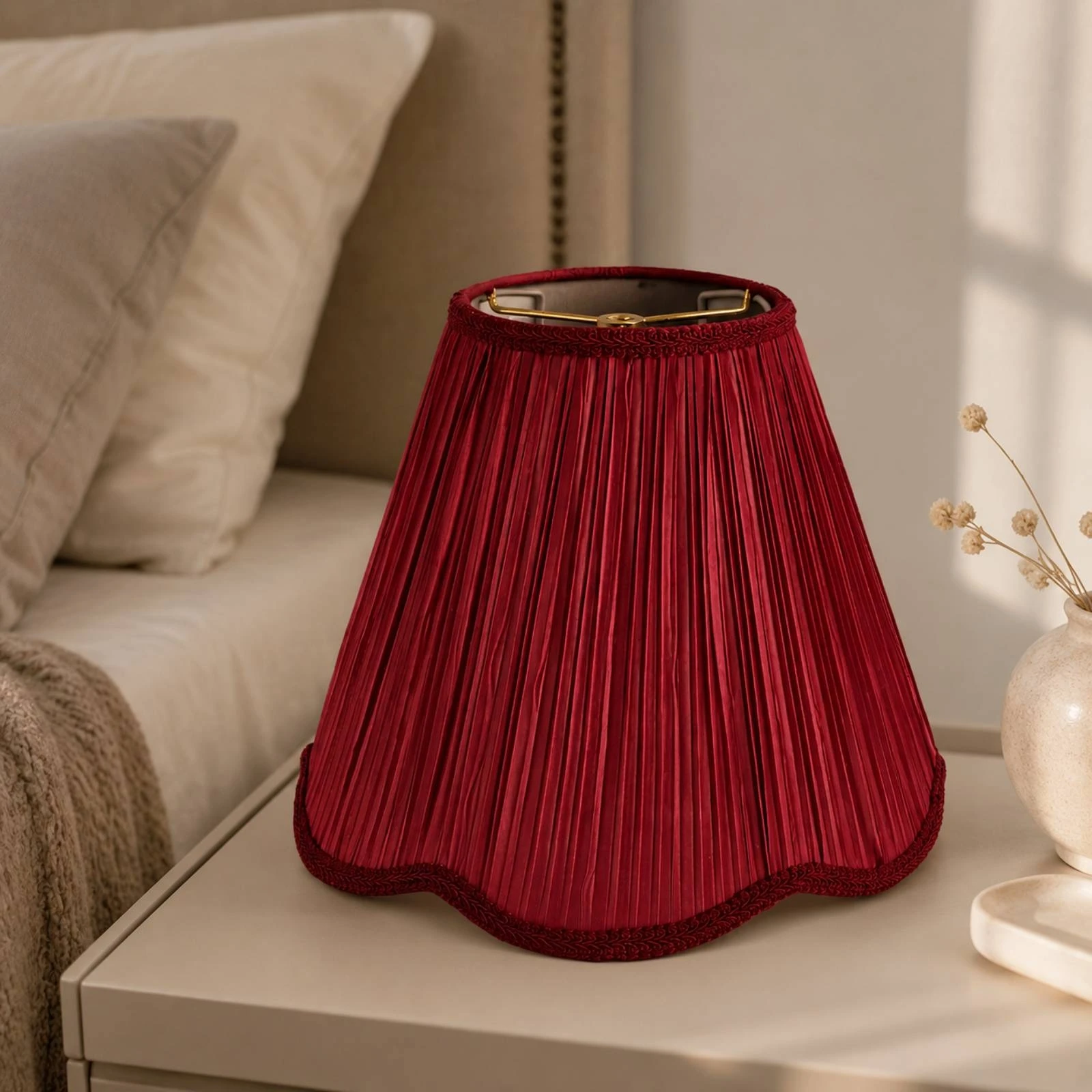 Foldable Textile Lampshade Sturdy Pleated Tapered Lamp Shade Lampshade with Metal Support Frame Neutral Style for Bedside Table