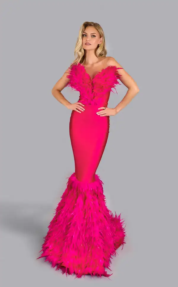 

Customized Exquisite Charmeuse Feather Trumpet Sweetheart Long Dresses Bespoke Occasion Dresses Fashion Formal Sizes Available