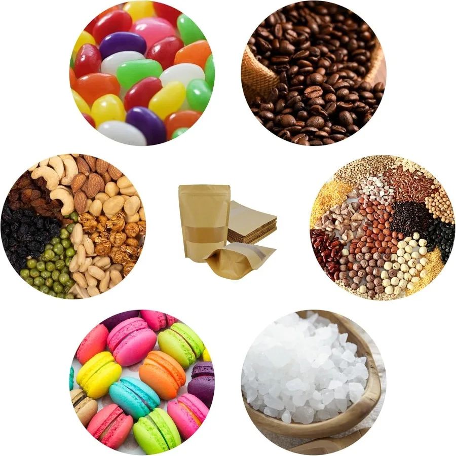 30 Pcs Kraft Paper Bags With Window 3.5 x 5.5 Ihes Sealable Treat Pouches Food Storage Stand Up Zip Lock for Scks Coffee Spices
