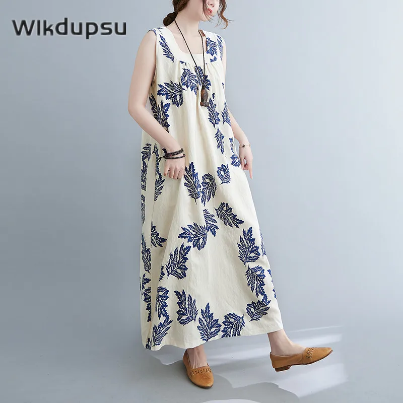 Print Bohemian Dress For Women Casual Loose Oversize Long Maxi Dresses Female Summer Ethnic Muslim Indian Kurties Robe Gowns