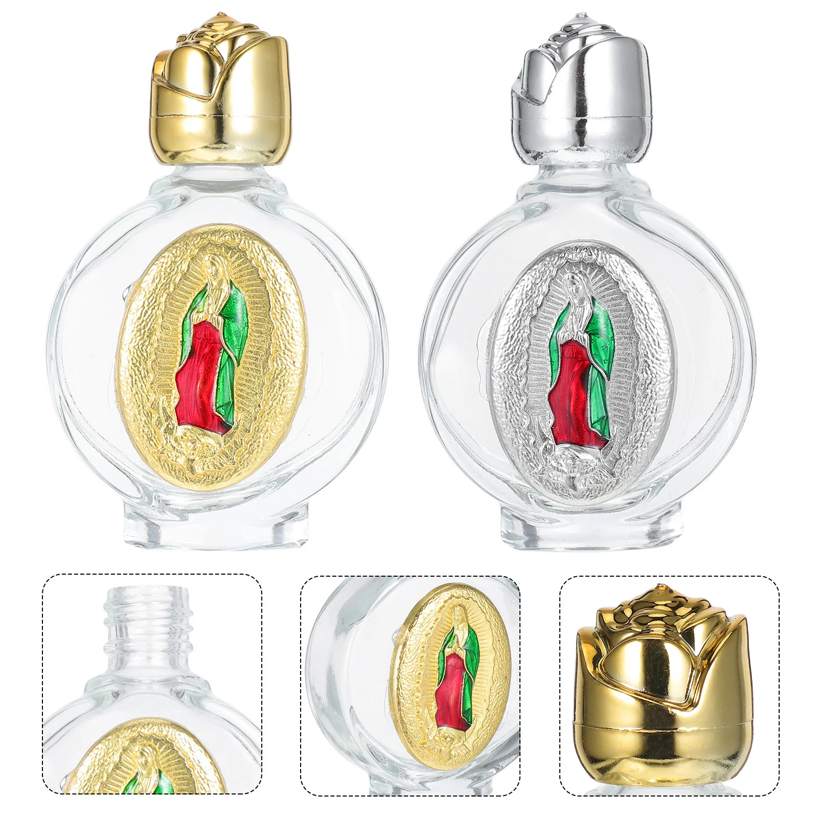 Botellas de cristal con motivo de rosas elegantes, contenedores de aceite religiosos versátiles para iglesia, bodas, bautismo, regalos, adorno de bautismo, 6 uds.