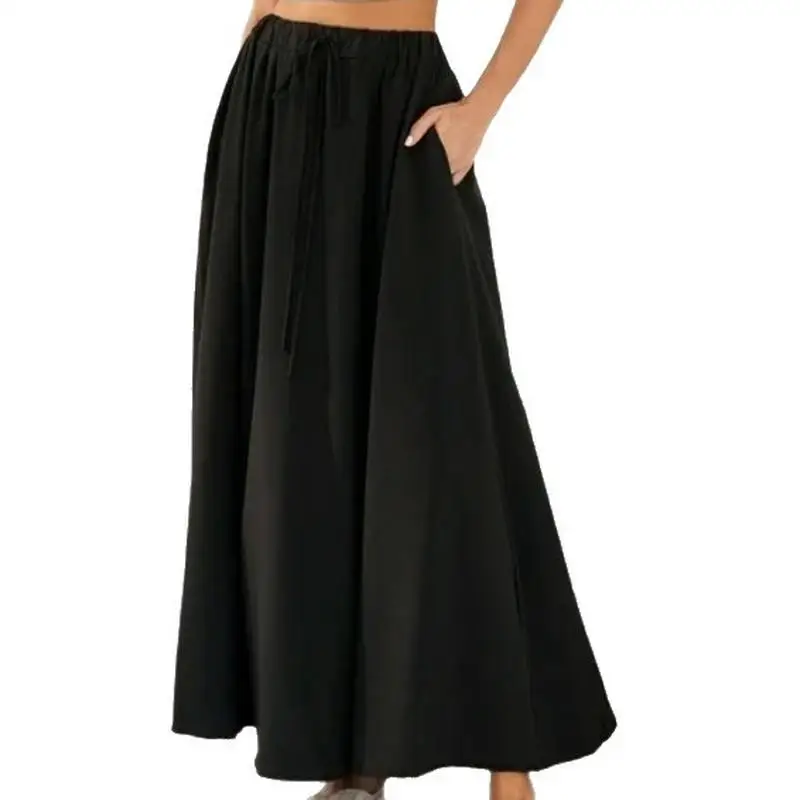 تنورة نسائية متوسطة الطول على شكل حرف A مع كيت مزدوجة وطبعة زهور وخصر مطاطي، تنورة صيفية غير رسمية للحديقة