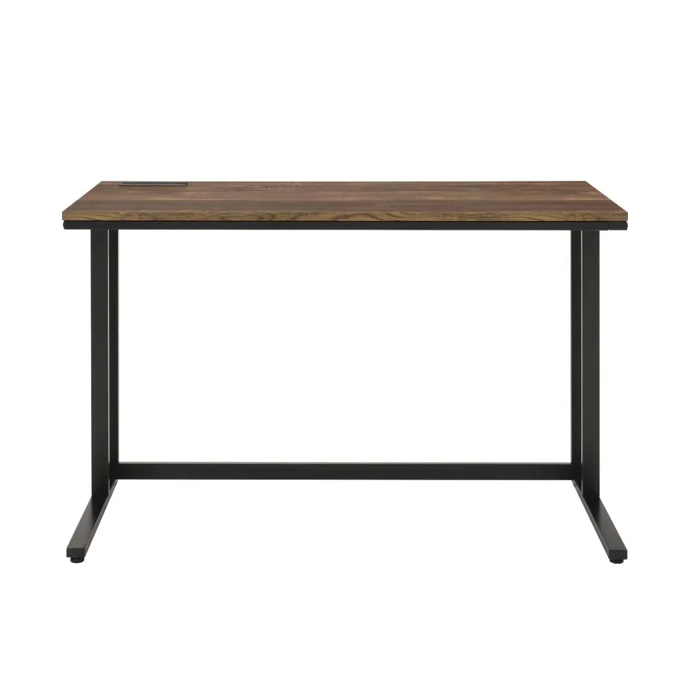 Walnut and Black Rectangular USB Port Computer Desk with Writing Plug