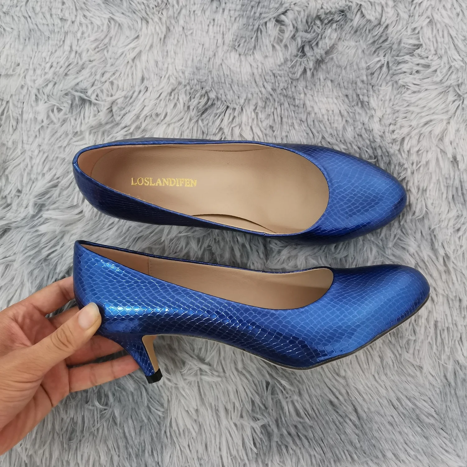 LOSLANDIFEN Ladies Shoes Women Pumps New Solid Tip High Heels Woman Zapatos Mujer Office Medium Heel 332-1XEY