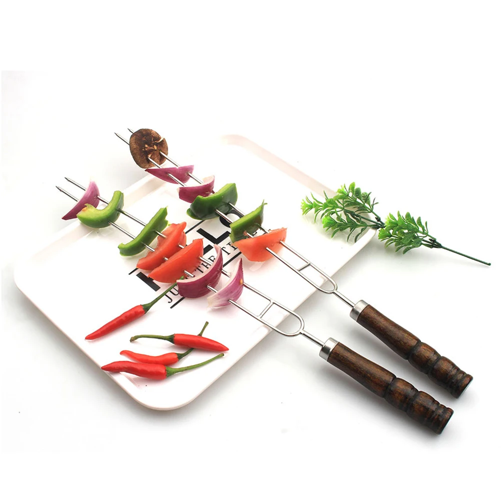 

4pcs Stainless Steel Barbecue Skewer Premium Food Grade Rustproof Meat Fork For Grilled Chicken Kebabs Outdoor Camping Bbq Party