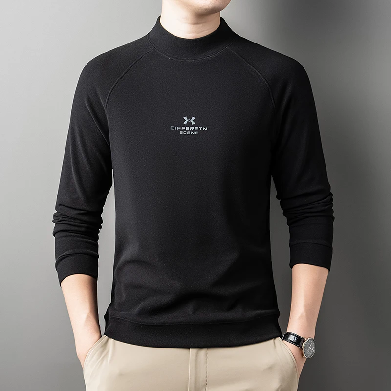 تي شيرت رجالي بأكمام طويلة 025 خريف وشتاء منتج جديد، طية صدر السترة كاجوال وصديق للبشرة