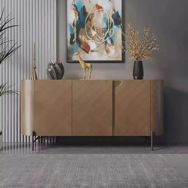 Italian light luxury entrance cabinet, metallic paint, champagne color, high-end modern minimalist side cabinet