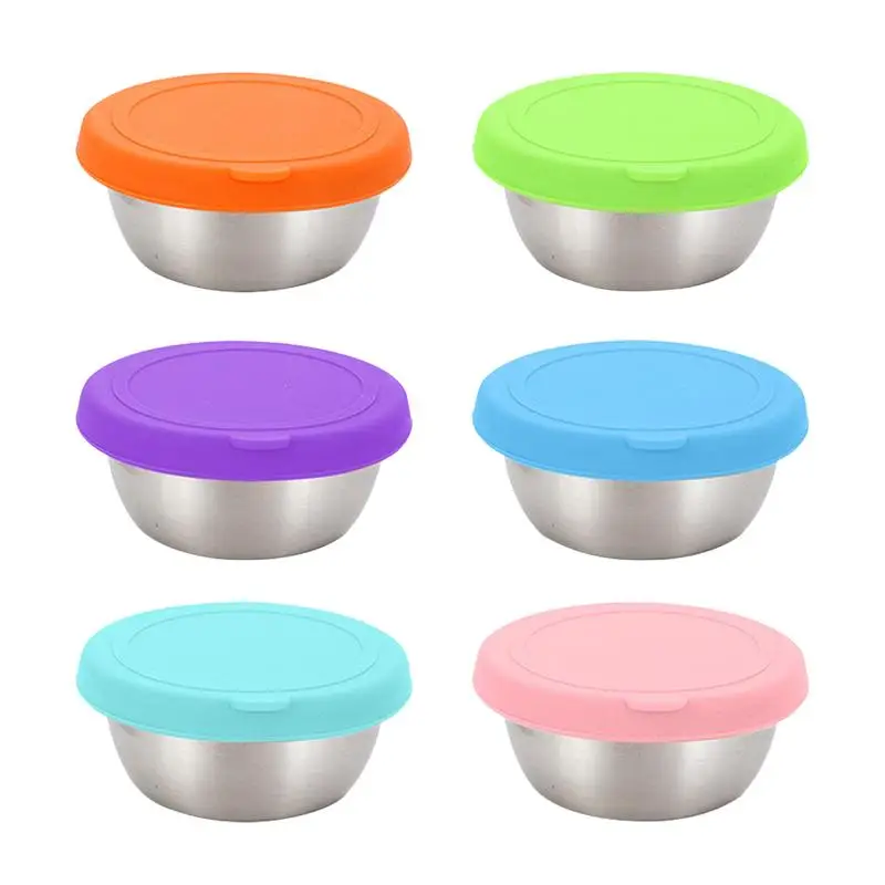 Dressing Containers To Go Small Condiment Sauce Containers 6pcs Easy To Open Dipping Sauce Cups Reusable Steel Sauce Cups With