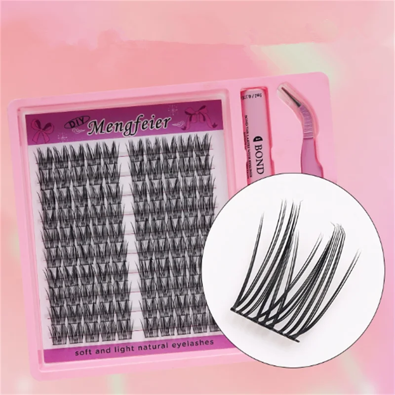 40P80P auto-bouchon faux cils en forme de D épais et large segment divisé simple grappe bricolage ensemble de cils curling ensemble de bricolage