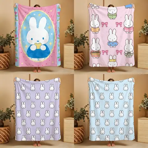 Cute Cartoon M-MiffyS-ES Rabbit Blanket Throw Super Cosy Plush Living Room Sofa Couch Childish Birthday Gifts