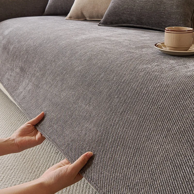 Solid Color Twill Chenille Sofa Cushion Non‑Slip Sofa Cover Mat Washable All Season Universal Couch Protector Living Room Decor