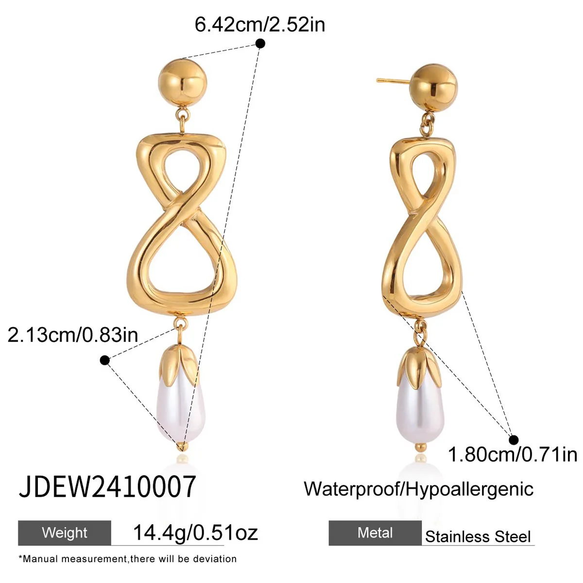 Personality Pearl Stud Earring Stainless Steel Women Trendy Earrings Light Luxury Fashion Jewelry