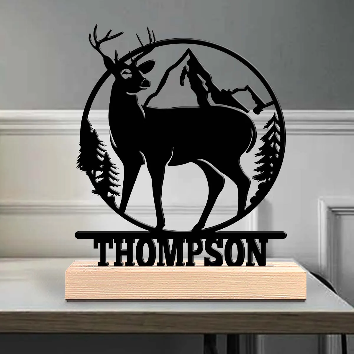 1pc Fashionable Personalized Custom Metal Statue Custom Name Equipped with Wooden Base Modern Rural Home Desktop Decorations