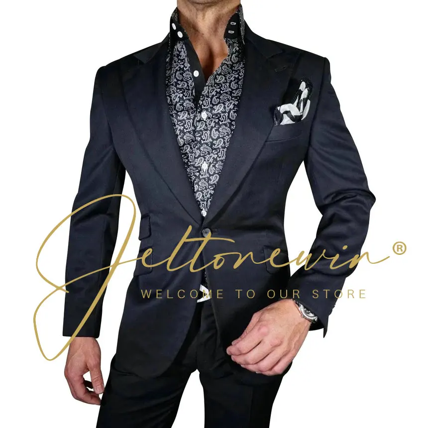 

Classic Mens Suits Slim Fit 2 Piece Jacket Pants Set For Groom Wedding Tuxedo Formal Blazer Costume Homme Groom Suit For Wedding