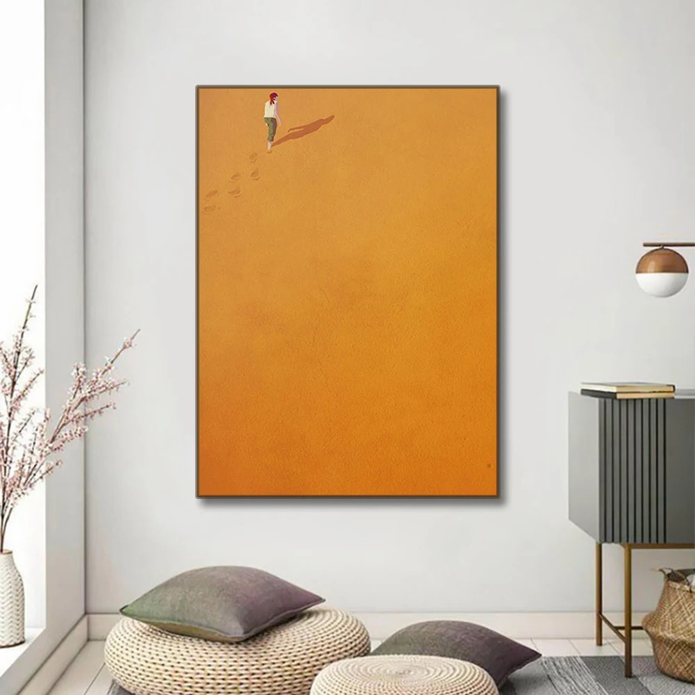 Abstract Creative Alone Girl Wall Art Poster Prints Minimalist Colorful Style Canvas Painting Picture for Living Room Home Decor