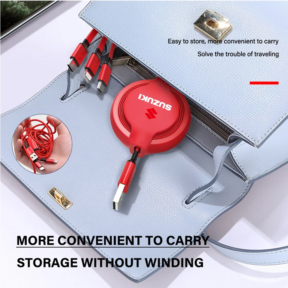 

Автомобильный USB-кабель для быстрой зарядки типа C, телескопическое зарядное устройство 3 в 1, для Suzuki Alto Samurai Kizashi Jimny Grand Vitara SX4 Baleno GSX G70