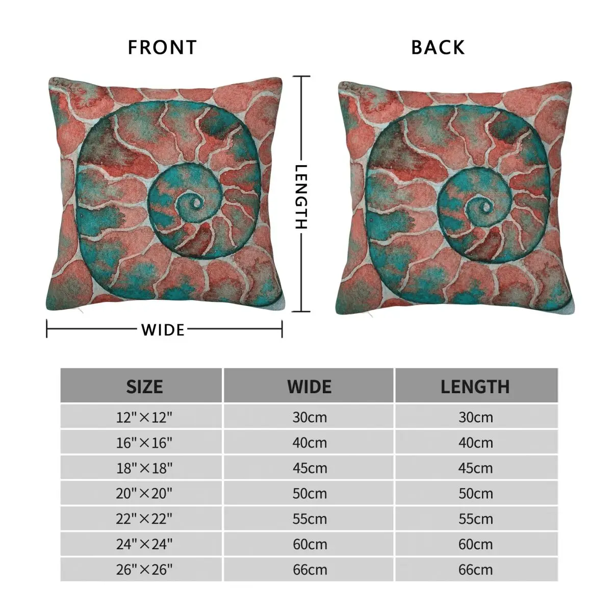 Pink Teal Ammonite Fossil Square Pillowcase Polyester Linen Velvet Creative Zip Decor Home Cushion Cover 45x45
