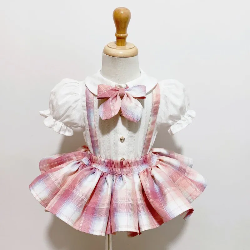 

Girls' JK Uniform Set Summer Clothing New Children's Tutu Skirt+Short Sleeve Shirt Two Piece Set