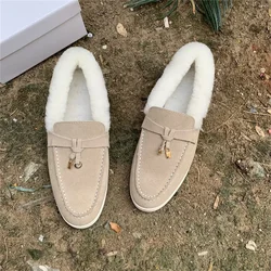 Slip On Women Flats Winter New Plush Loafers Fashion Metal Decoration Ladies Shoes Luxury Design Leisure Cozy Zapatos Mujer 2024