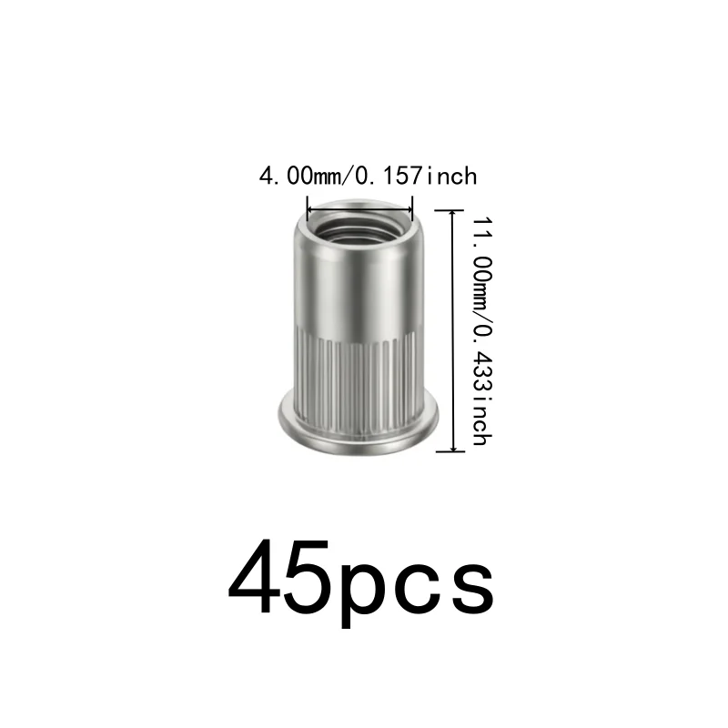 45 pcs M4 Flat Head Rivet Nuts, Furniture Assembly, Flat Head Knurled Body, Easy Hammer Installation, Multipurpose