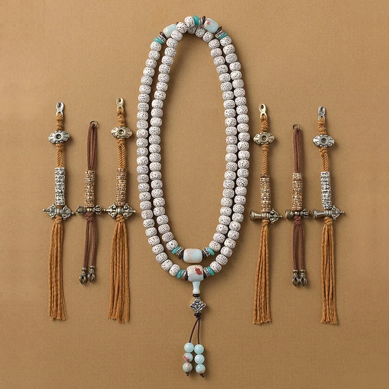 authentic-tibetan-brass-alloy-white-crystal-vajra-ghanta-counter-beads-for-bodhi-seed-mala-handmade-scholar-premium-top-fine
