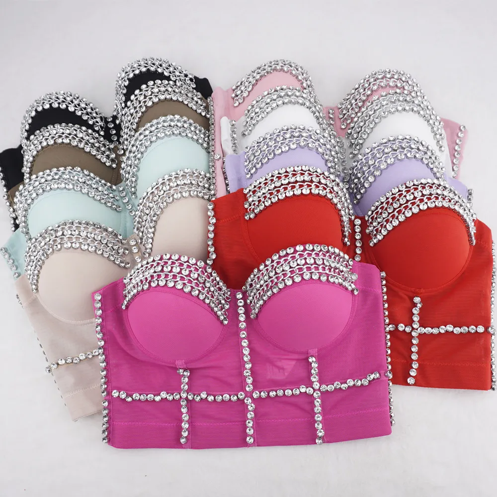 

Europe And The United States Wind Thin Shaping Camisole Undershirt Female Beads Bright Diamond Street Dance Performance Clothing