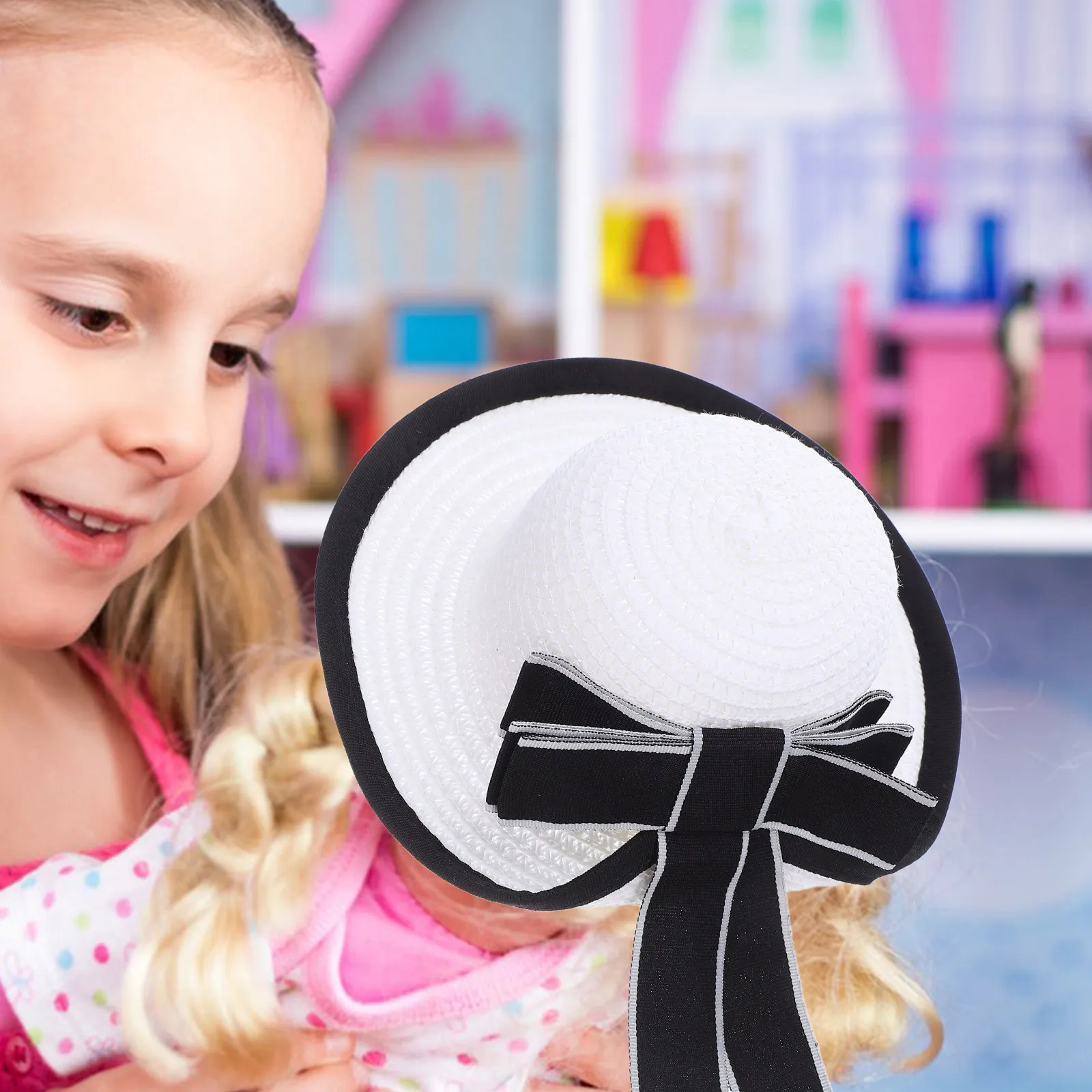 

Set of 10 Mini Woven Hats for Crafting Elegant Lace Trimmed Small Straw Hat Versatile Fit for Various Craft Applications