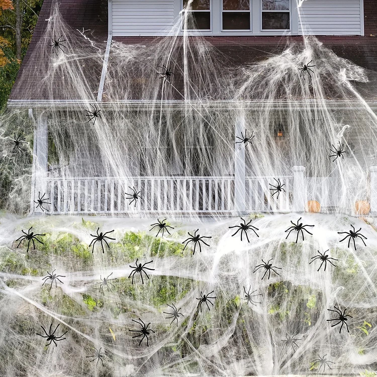 Halloween Spider Web Decor, 10.58 Oz Stretchable Cobweb Covers 1500 Sq Ft with 50 Pcs Fake Spiders, Indoor & Outdoor Halloween Party Decoration for Yard House Haunted House view 4