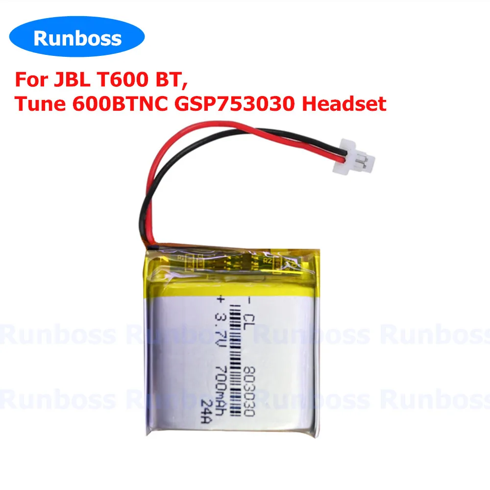 803030 700mAh 3.7V For JBL T600 BT, Tune 600BTNC GSP753030 Headset 2 Wires Li-Polymer Lithium Rechargeable Replacement Battery