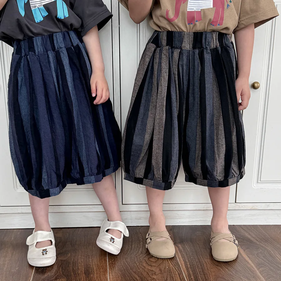 

Children Clothes Kids Loose Pants 2025 Summer New Striped Boys and Girls Thin Fashionable Simple Loose Kids Casual Pants
