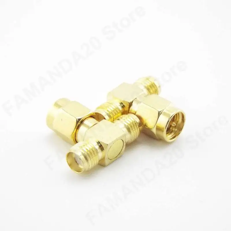 1pcs/5pcs T Type SMA Male Plug to 2 SMA Female Jack RF Coaxial Connector 3 Way Splitter Antenna Converter Gold-Plated Brass m20